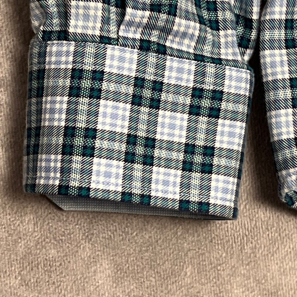 Johnston & Murphy Button Down Shirt Mens Large Teal Blue Plaid Flip Cuff L/S - Picture 5 of 12
